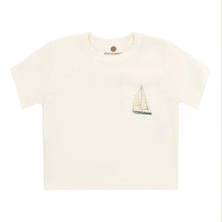 T-shirt blanc avec petit bateau  ( nouveau née à 24 m)