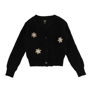 Cardigan noir avec fleurs (2-10 Ans)