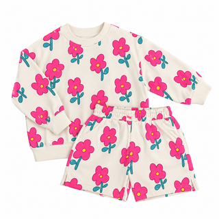 Ensemble imprimé fleurs roses (2-6 Ans)