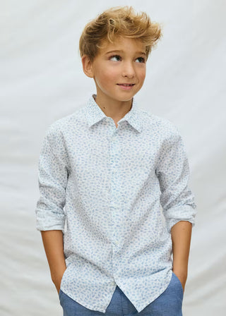 Chemise blanche motif feuilles bleues (8-16 Ans)