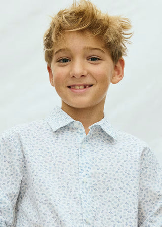 Chemise blanche motif feuilles bleues (8-16 Ans)