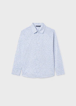 Chemise blanche motif feuilles bleues (8-16 Ans)