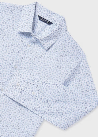 Chemise blanche motif feuilles bleues (8-16 Ans)