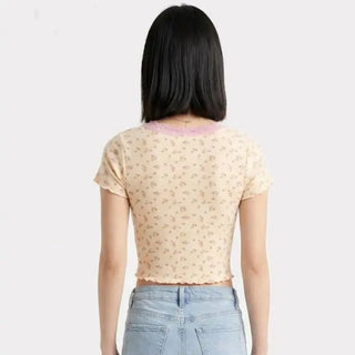 T-shirt beige à motifs de fleurs (XS-XL)